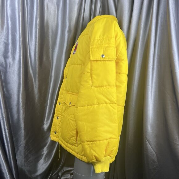 Vintage Swingster Racing Jacket Mens XL Crows Hybrids Yellow 70s Puffer Coat USA - Picture 4 of 16